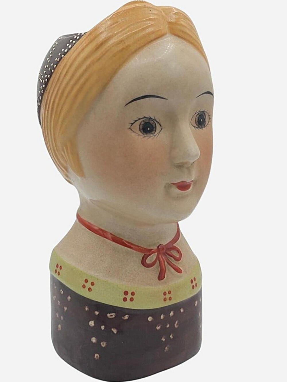 Ceramic Head Vase Scandinavian Folk Art Hand Painted Gemma Taggona Style 9.5 In